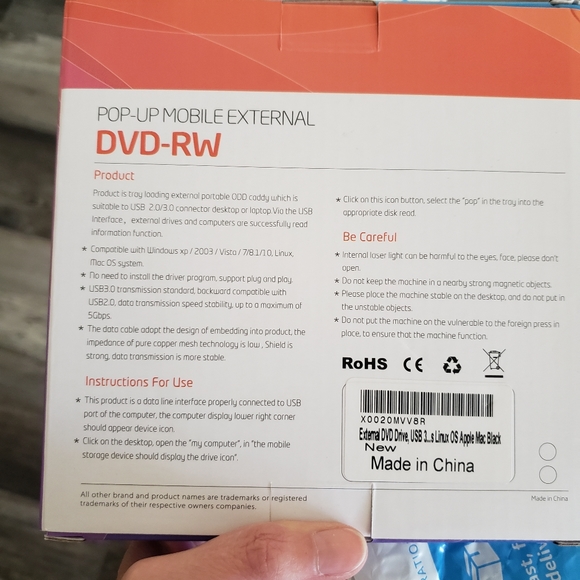 RoHs Other - DVD-RW External plug n play USB DVD/CD player for Macintosh products.